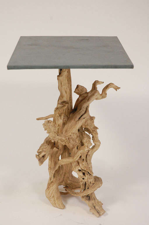 Metal Top Driftwood Side Table 1