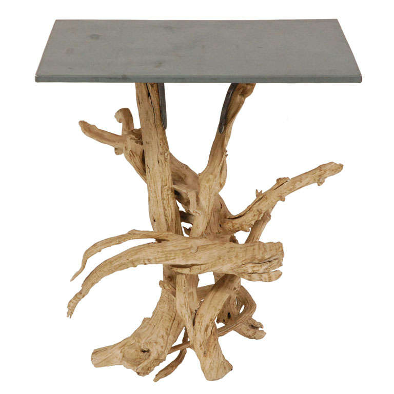 Metal Top Driftwood Side Table