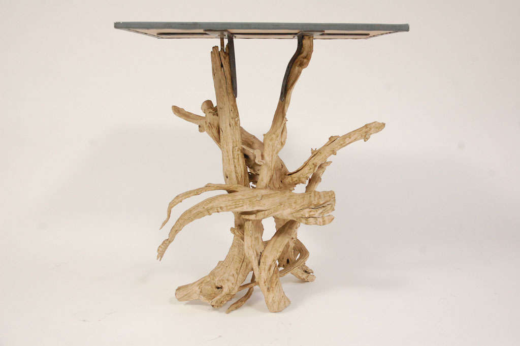Metal Top Driftwood Side Table at 1stDibs