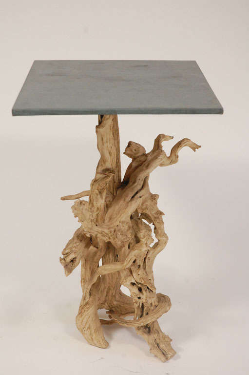 Metal Top Driftwood Side Table at 1stDibs