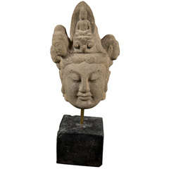 Antique Carved Stone Head Of  Kwan Yin
