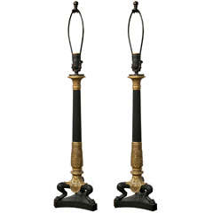 Antique Pair Bronze Empire Table Lamps