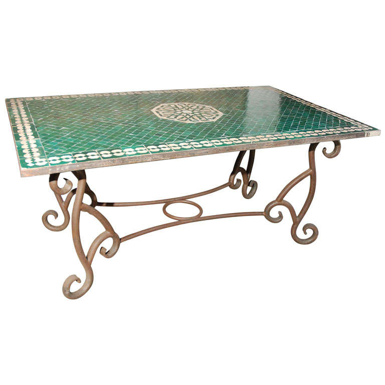 Moroccan Vintage Mosaic Green Tile Dining Table