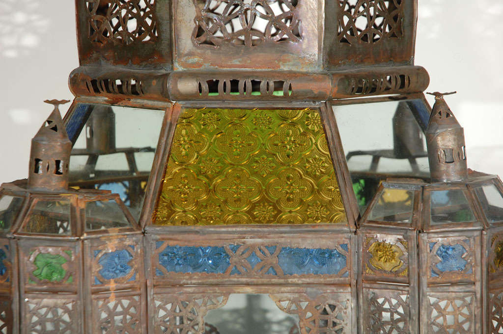 Mauresque Lanterne marocaine vintage en verre mauresque de Marrakech en vente