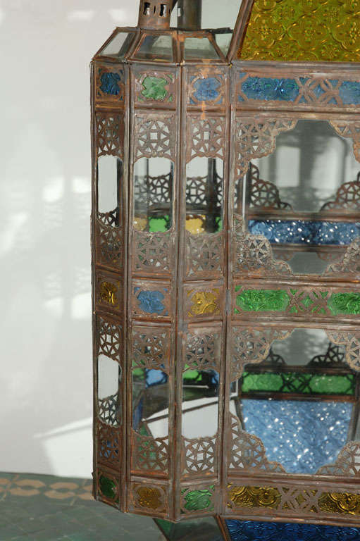 Marocain Lanterne marocaine vintage en verre mauresque de Marrakech en vente