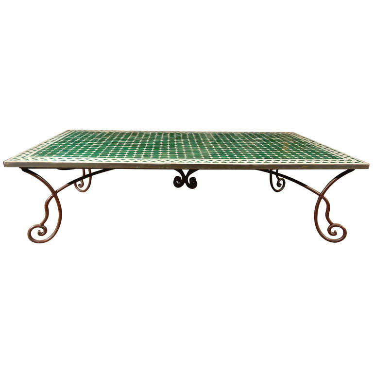 Moroccan Vintage Mosaic Green Tile Coffee Table