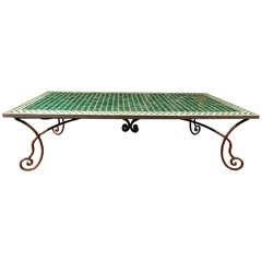 Table basse marocaine vintage en mosaïque verte