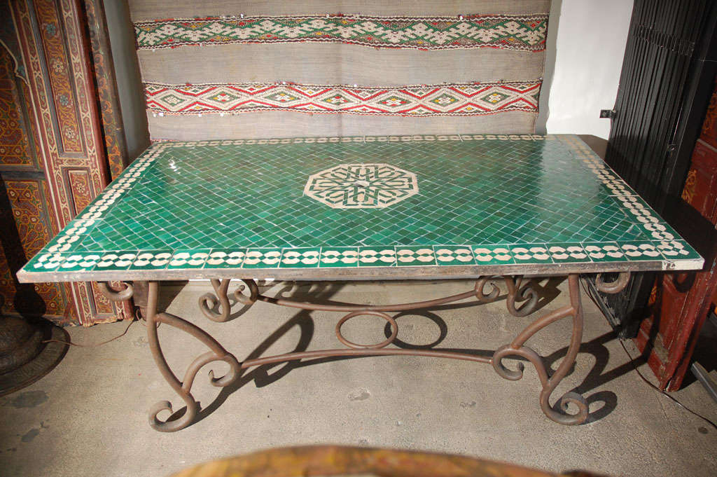 Moroccan Vintage Mosaic Green Tile Dining Table at 1stDibs moroccan
