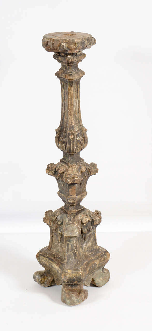 17th C. hand carved and gilt wood Italian baroque alter candle holder.