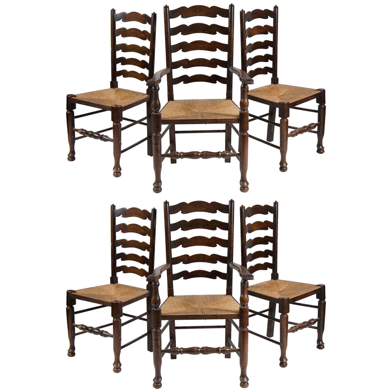 Six English Ladder Back Dining Chairs