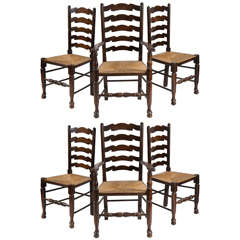 Antique Six English Ladder Back Dining Chairs