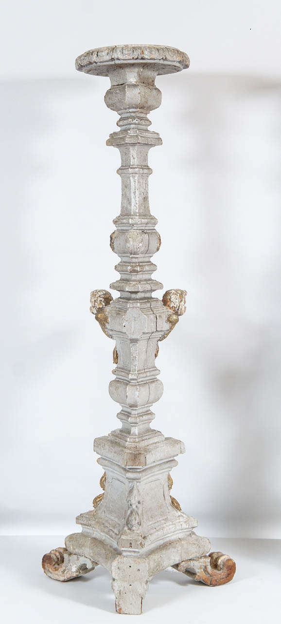 Pair of 18th C. Italian Gilt Wood Pricket Floor Altar Candlesticks For