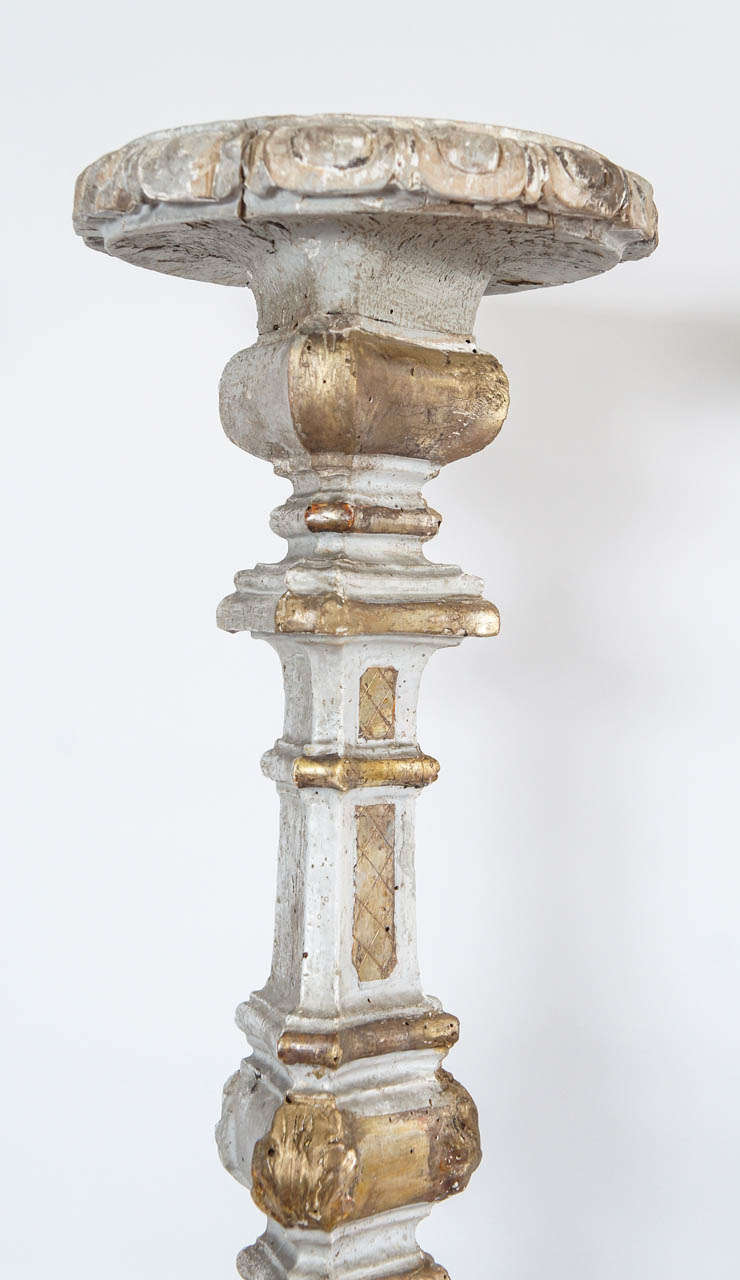 Pair of 18th C. Italian Gilt Wood Pricket Floor Altar Candlesticks For