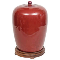 Covered Asian Jar in Oxblood on Stand, 19th Century