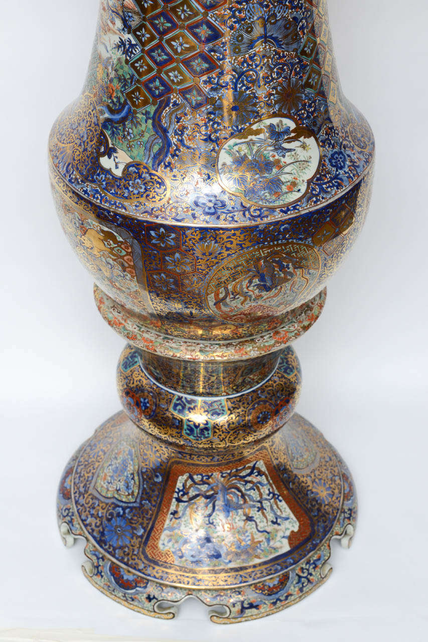 Porcelain Important Japanese Imari Palace Vase on Stand, 19th Century