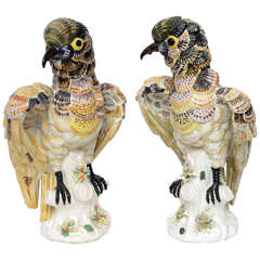 Huge Pair of Porcelain Owls with a Shell Motif