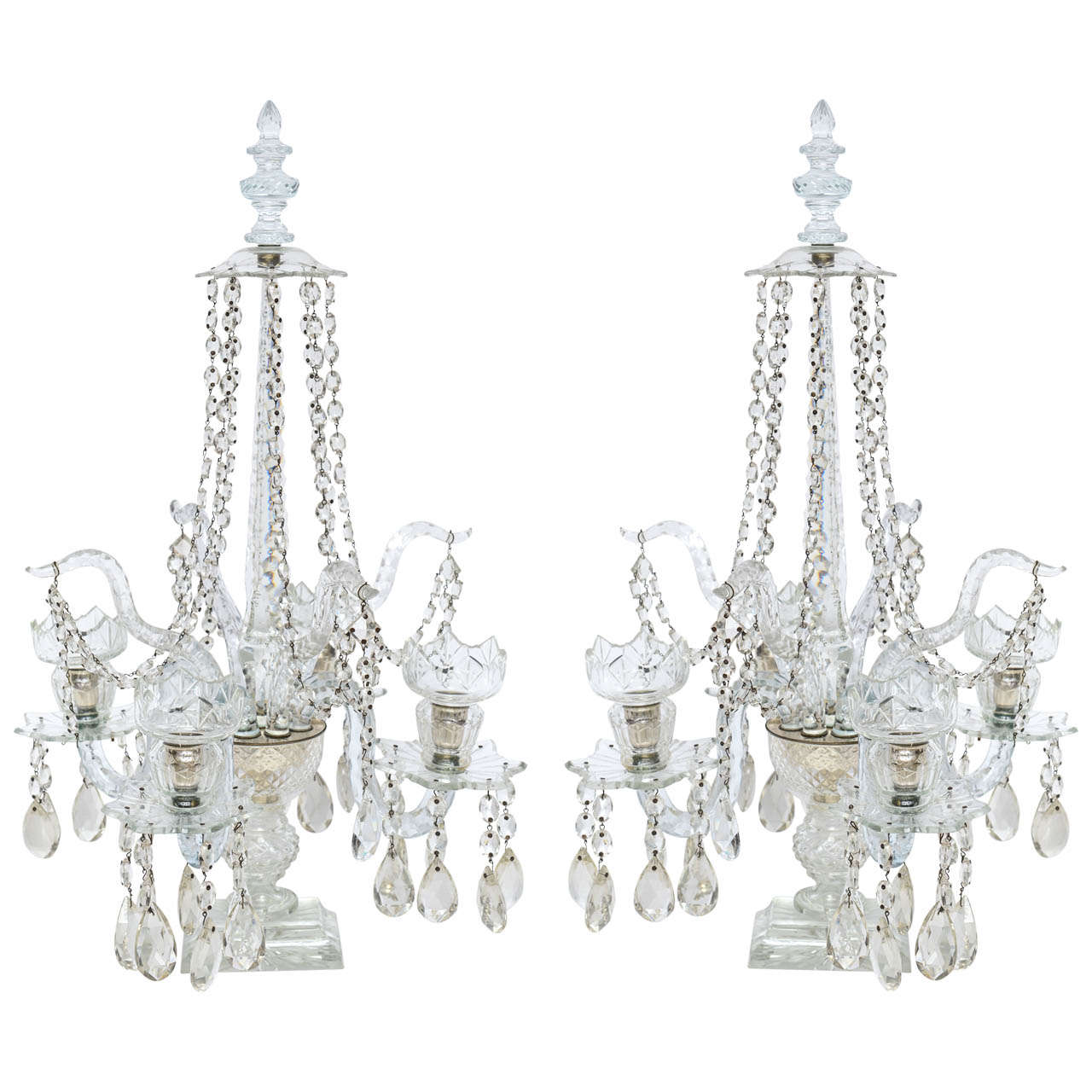 Pair of English Crystal Candelabras, 19th Century