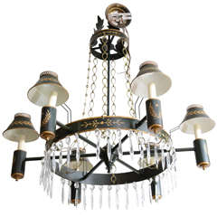 French Tole & Crystal Chandelier, Vintage