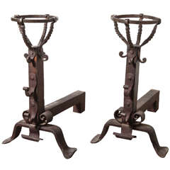 Early 1800s Forged Chateau Andirons from France