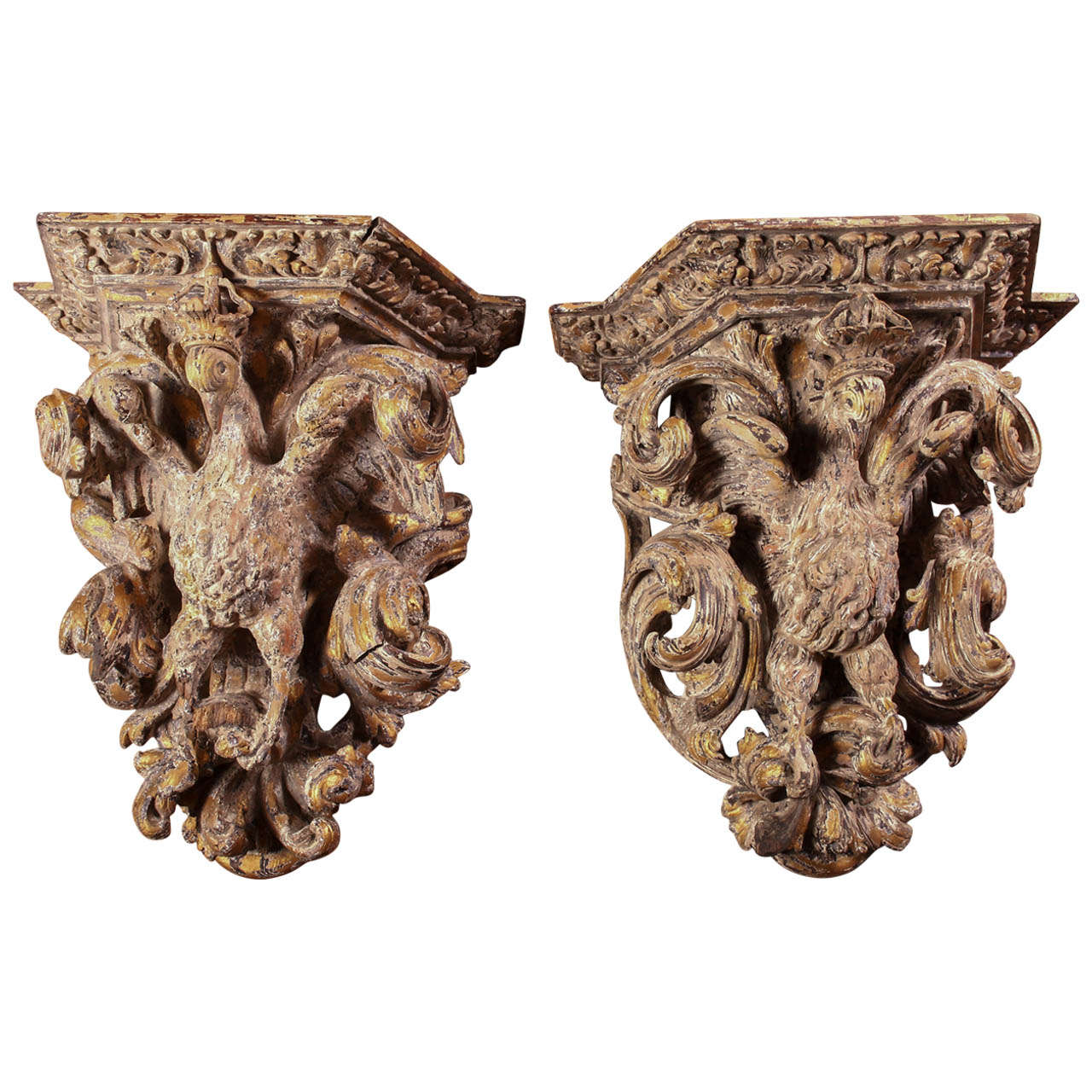17th Century Polychromed Eagle Brackets from Portugal at 1stDibs