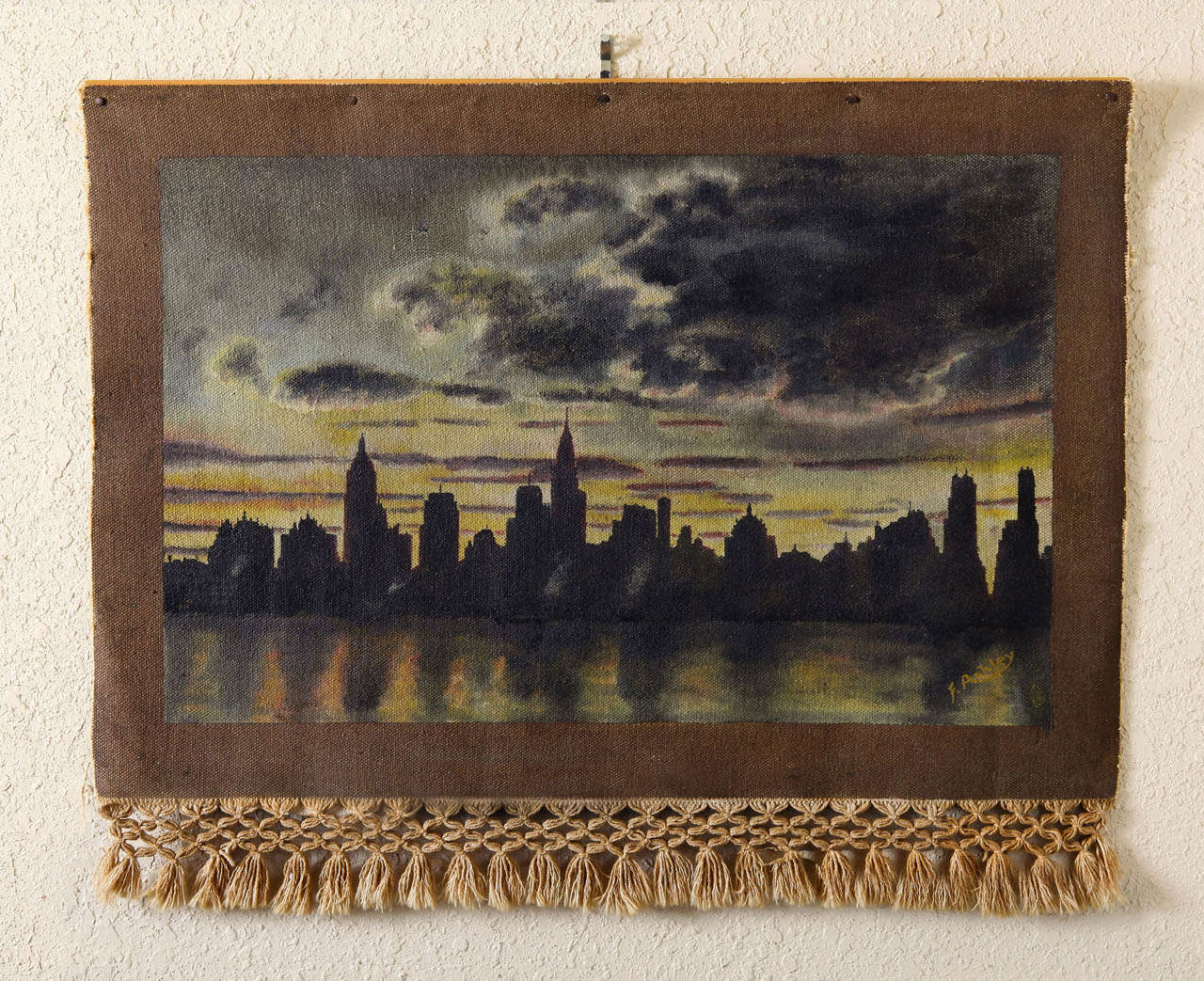 1940 Oil on Weave New York City Skyscraper Painting Attributed to Frank Ashley