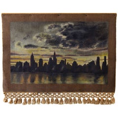 Vintage 1940 Oil on Weave New York City Skyscraper Painting Attributed to Frank Ashley
