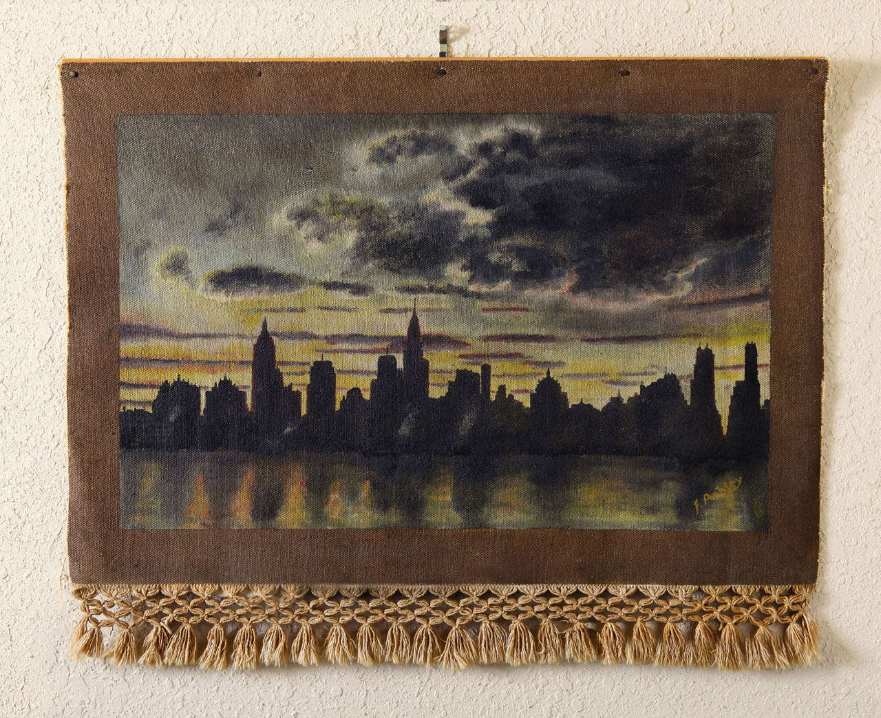 1940 Oil on Weave New York City Skyscraper Painting