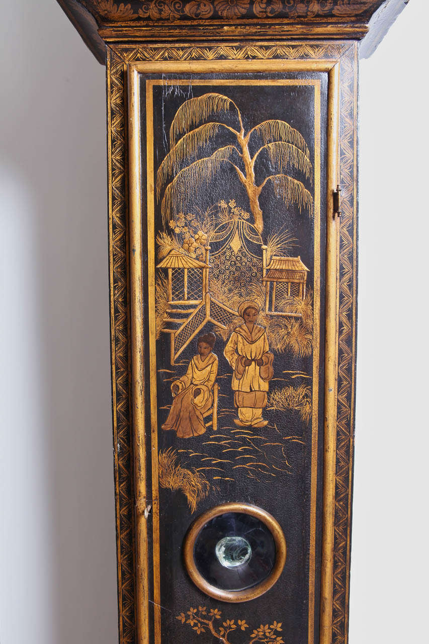 Wood 18th c English chinnoiserie grandfather clock