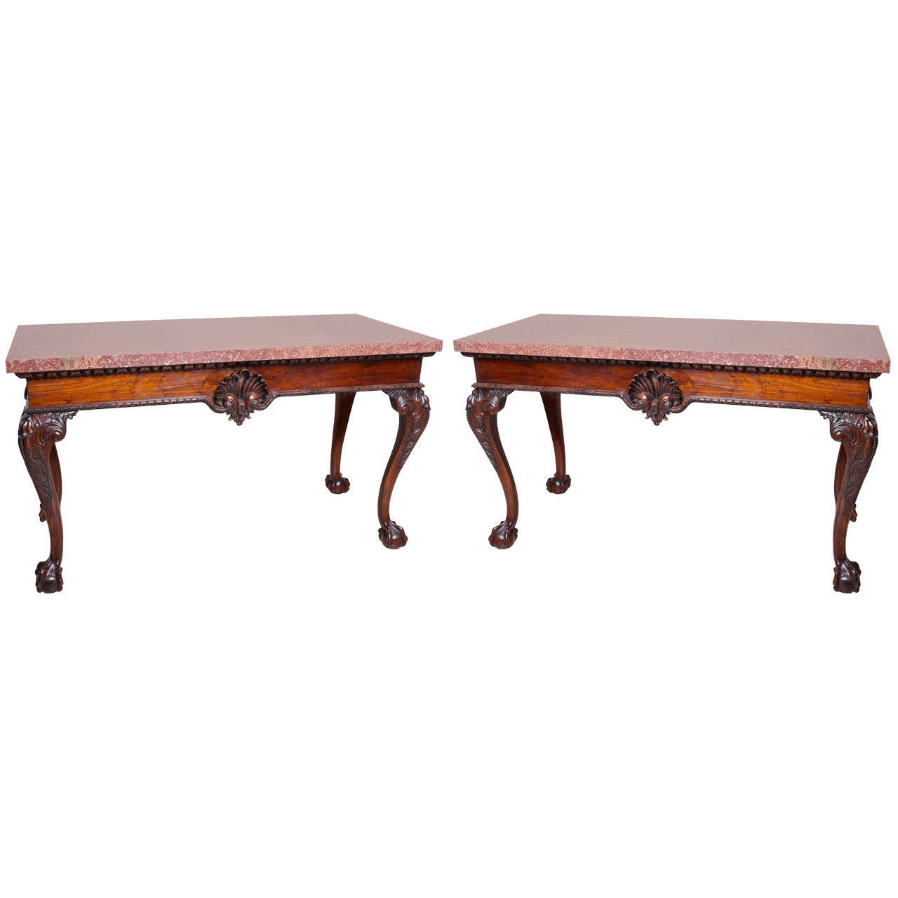 pair of 19th c English  Georgian marble topped consoles