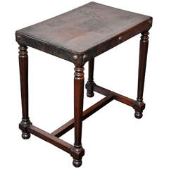 Antique Tooled Leather Top Side Table