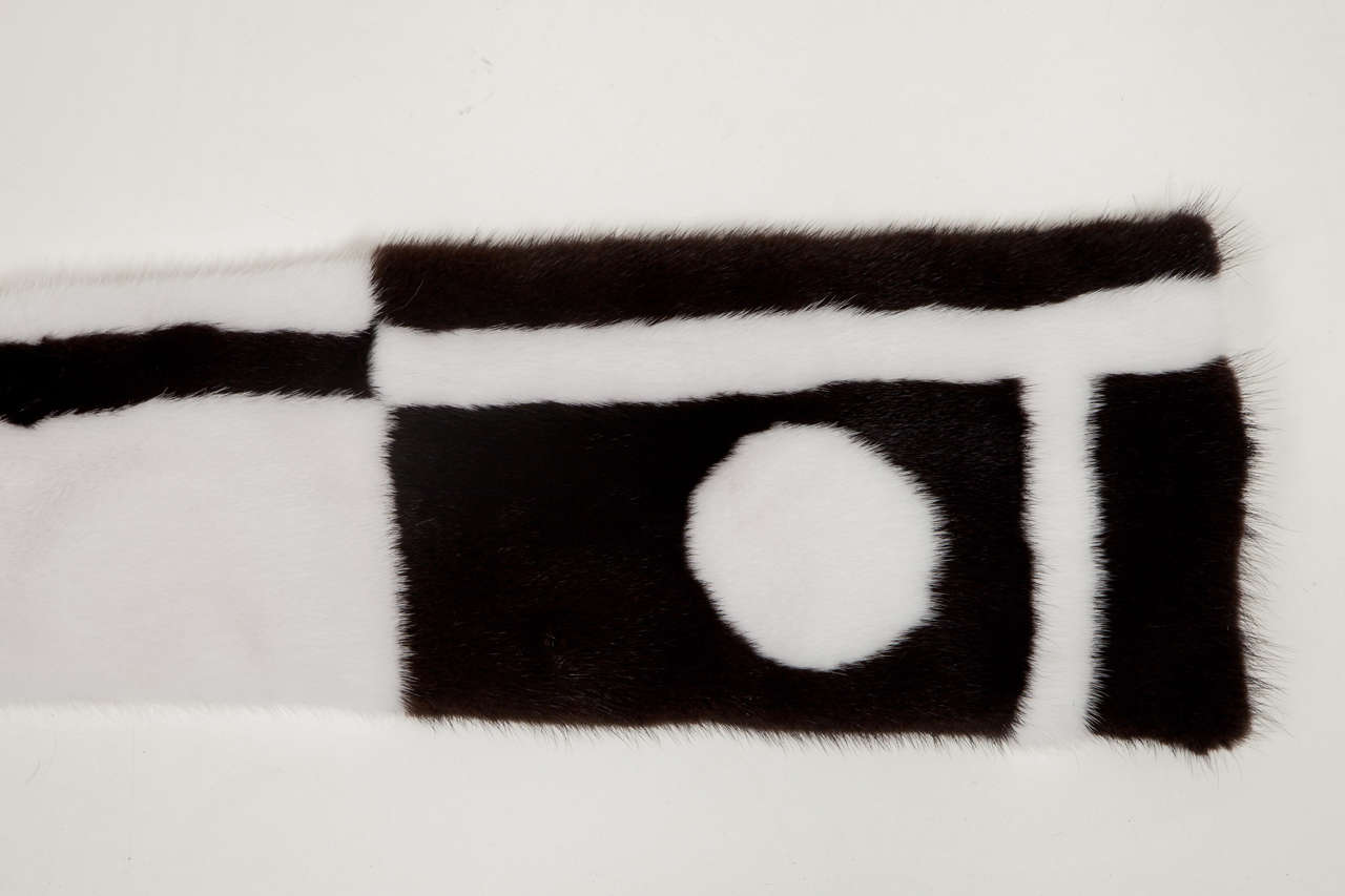 American Scarf, Mink Fur, Black and White, 1960s Style, Chic Scarf by Area ID, New Mink For Sale