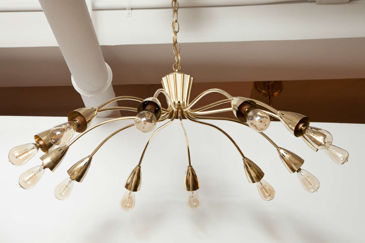 Beautiful brass chandelier, circa 1950, Italy, 12 arms.