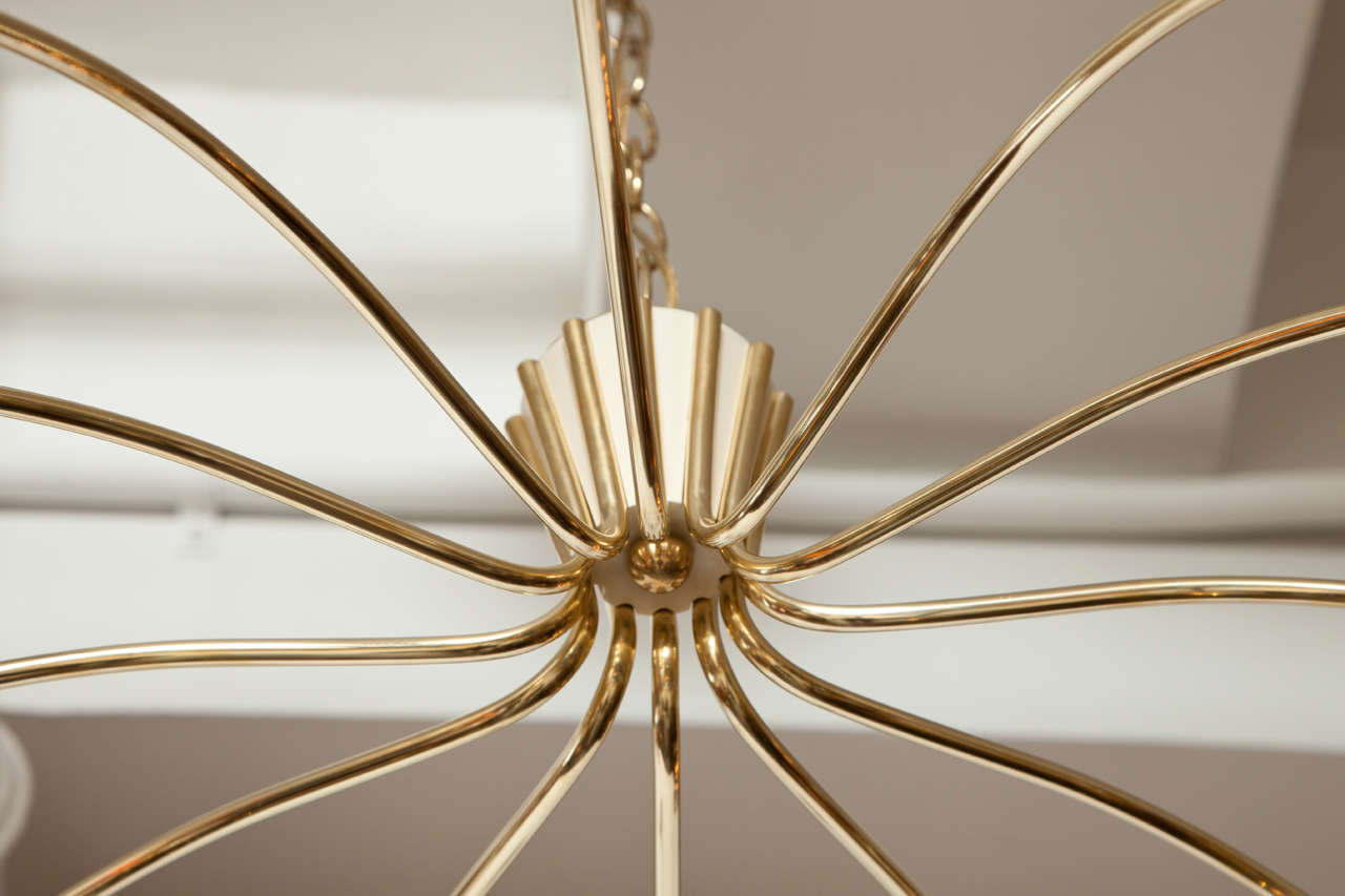 Hand-Crafted Chandelier, Brass, Italy, 12 Arms, C 1950