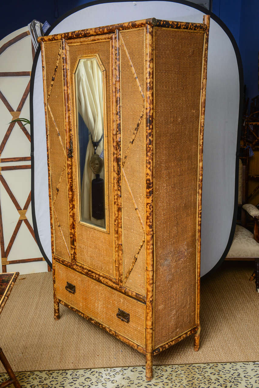 19th Century English Bamboo and Rattan Armoire In Good Condition In West Palm Beach, FL