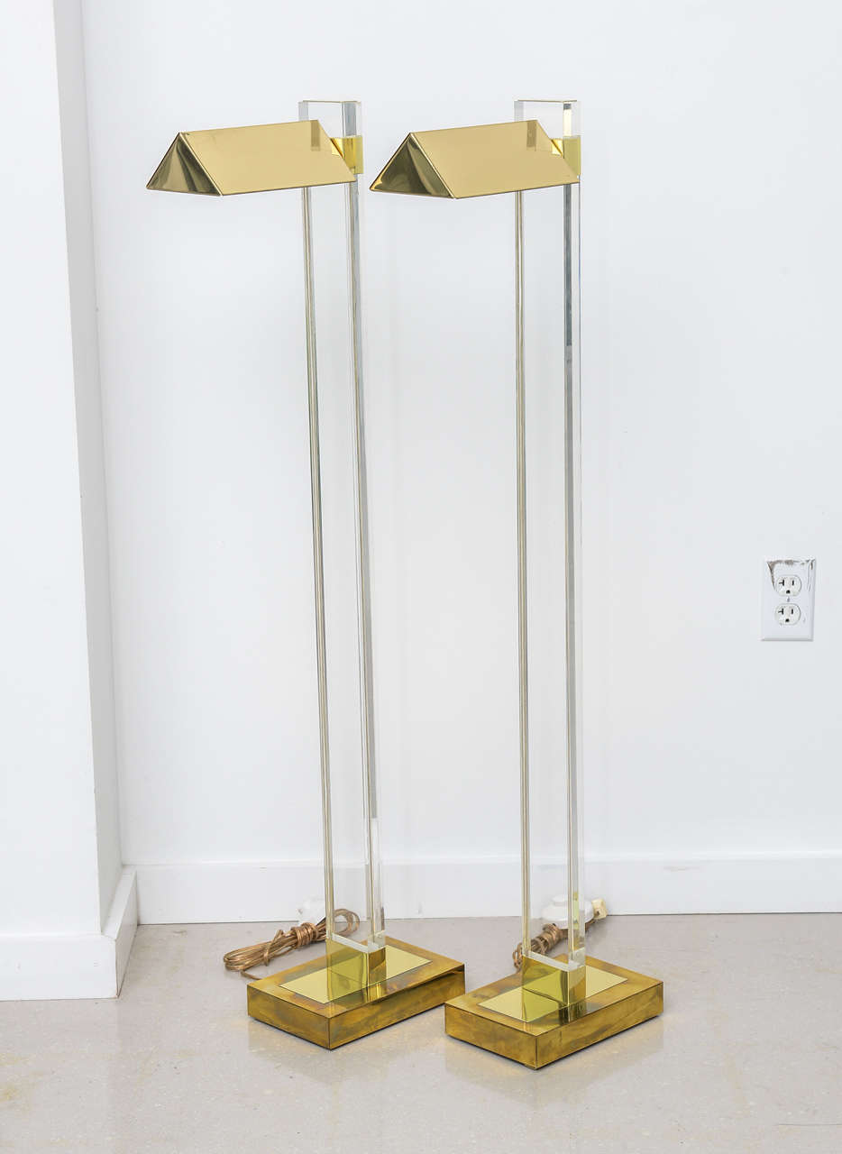 American Pair of Lucite and Brass Reading Lamps