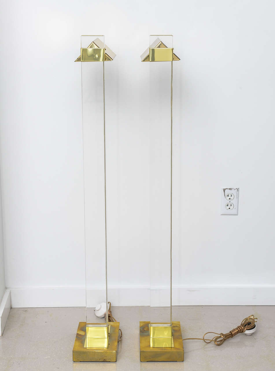 Pair of Lucite and Brass Reading Lamps 1