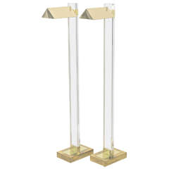 Pair of Lucite and Brass Reading Lamps