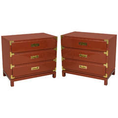 Pair of Ox Blood Lacquered Campaign Chests