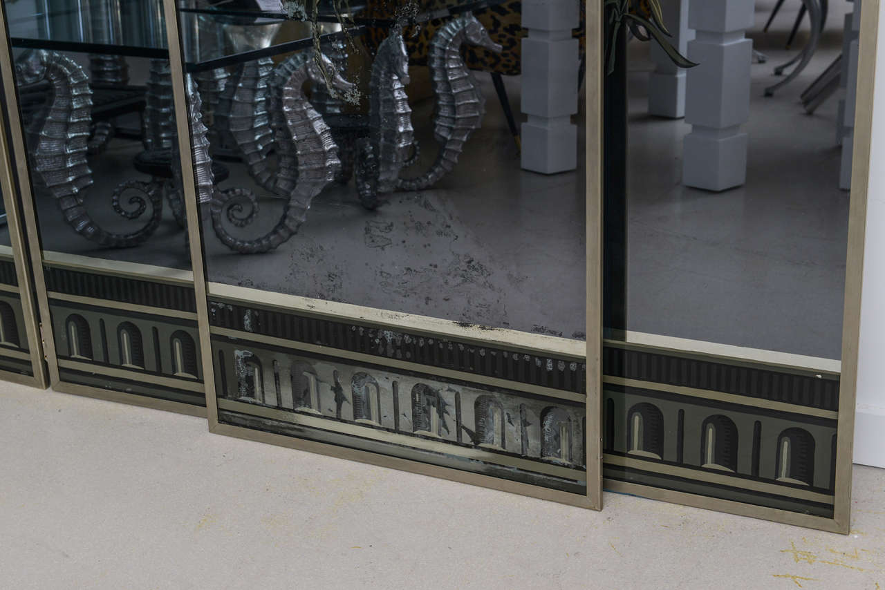 Series of Five Mirrored Reverse Painted Panels In Good Condition In West Palm Beach, FL