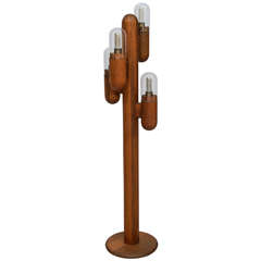 Mid-Century Modern Wood Cactus Shaped Floor Lamp