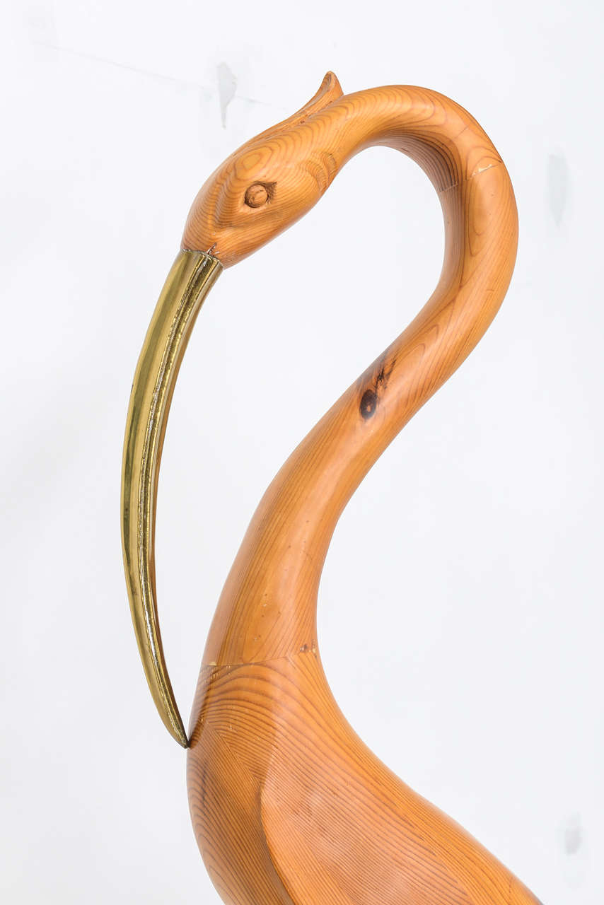 Large Brass and Wood Bird Sculpture In Good Condition In West Palm Beach, FL