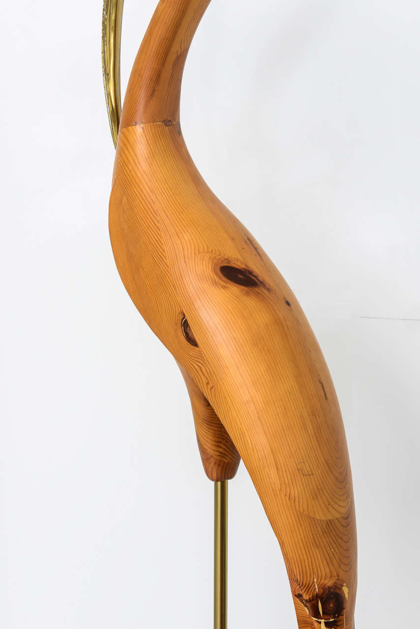 20th Century Large Brass and Wood Bird Sculpture