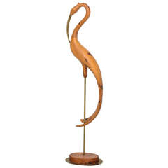 Large Brass and Wood Bird Sculpture