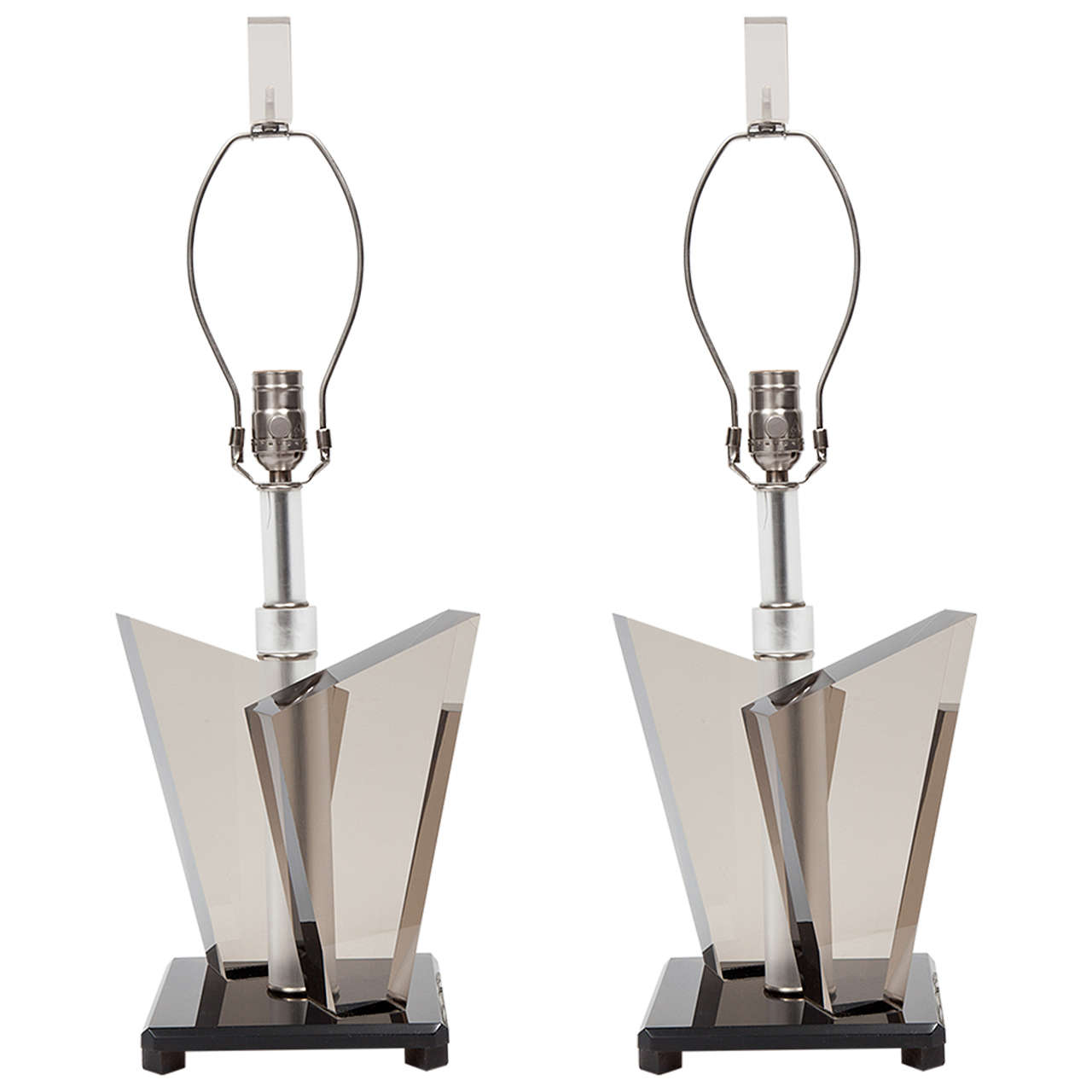 Pair of Smoked Lucite Lamps by Van Teal