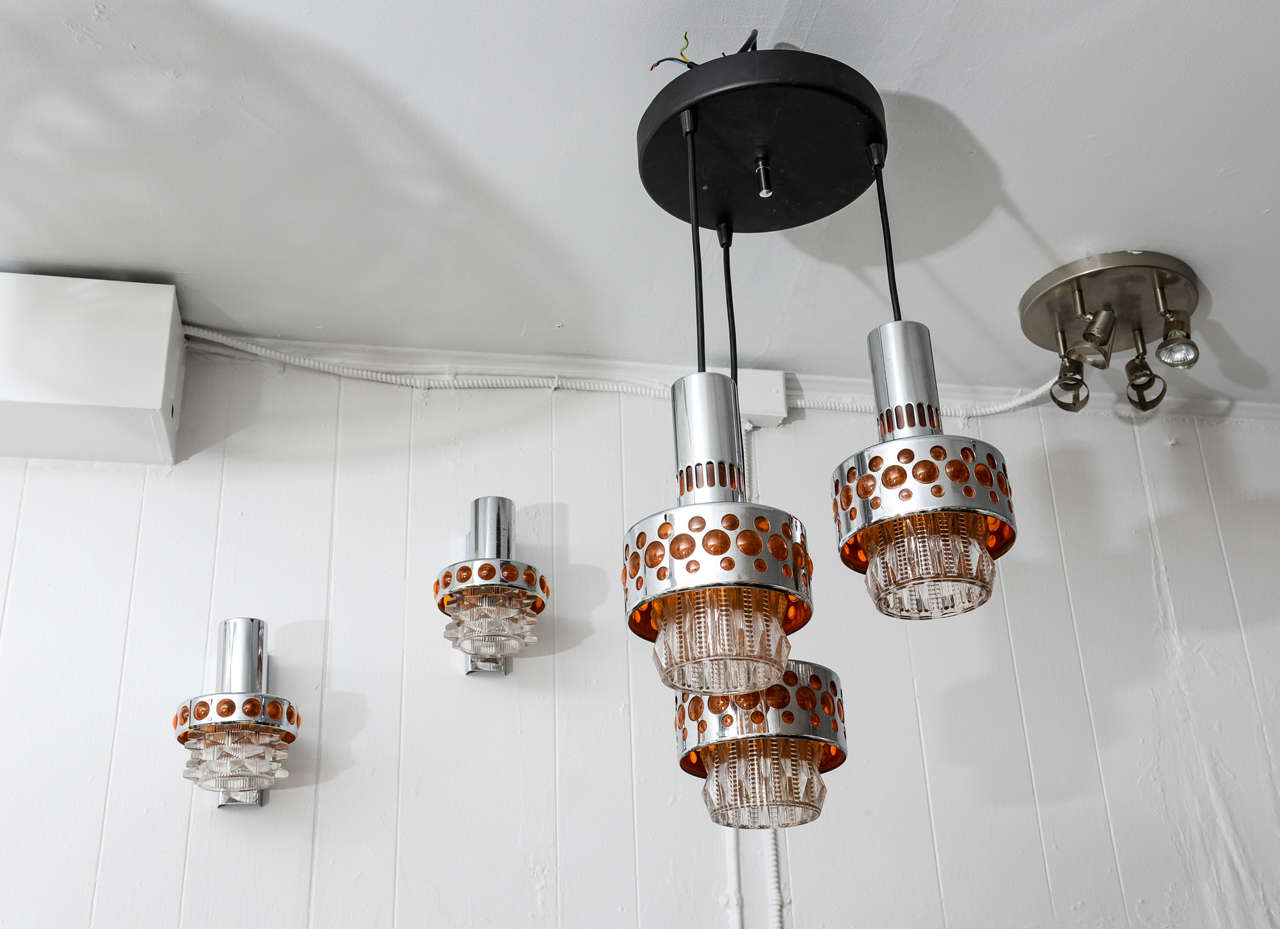 Hanging 3 light Chandelier with Matching Sconces