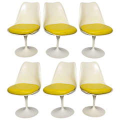 Set of Six White Tulip Chairs by Saarinen for Knoll