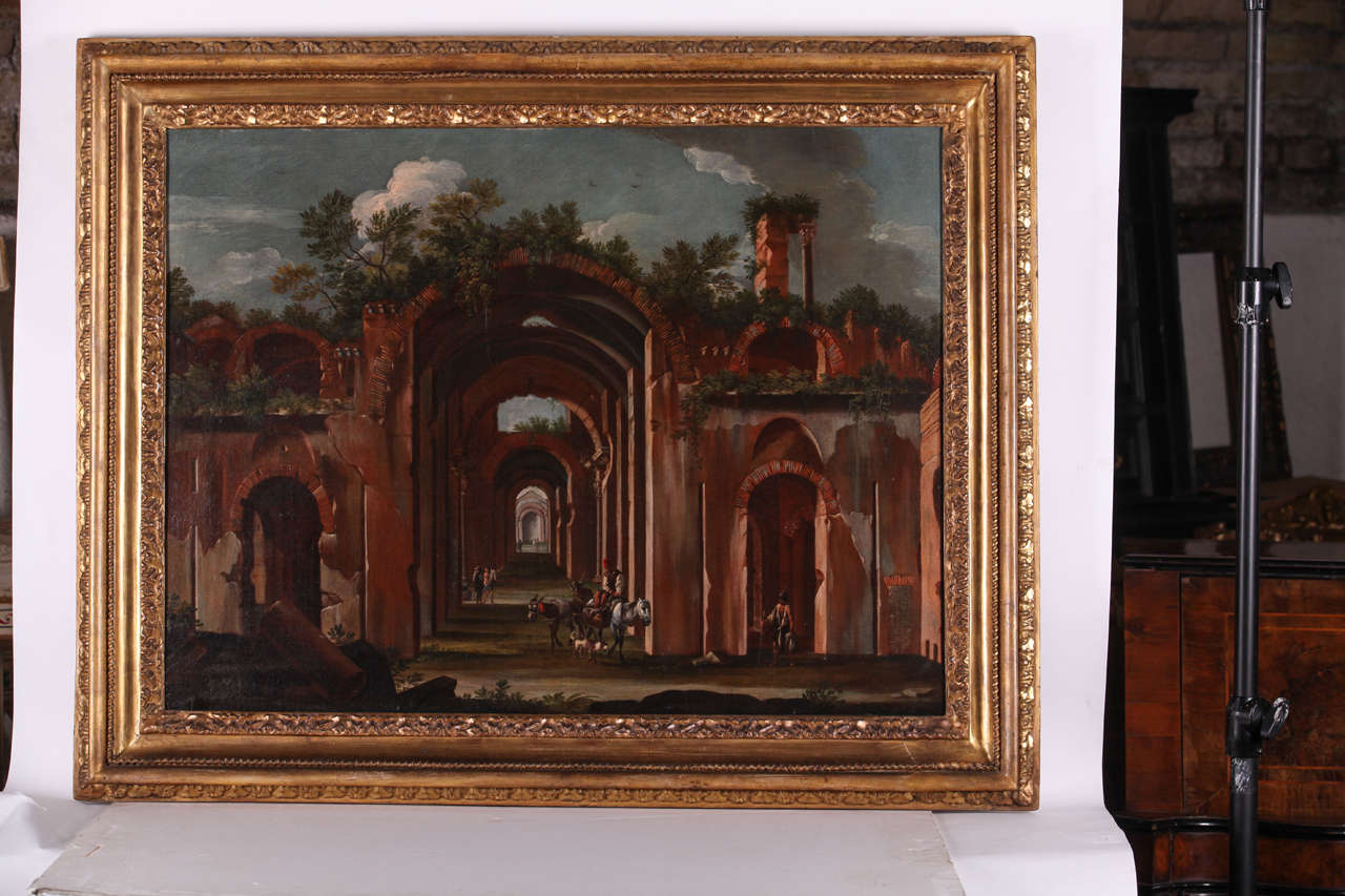 Grand Tour Italian painter, Architectural capriccio (pair), oil on canvas, 18th Century For Sale