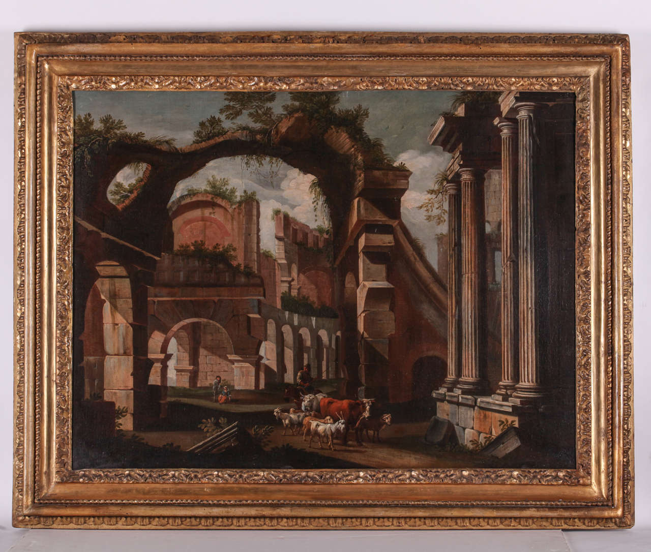 Italian painter, Architectural capriccio (pair), oil on canvas, 18th Century In Excellent Condition For Sale In Roma, IT