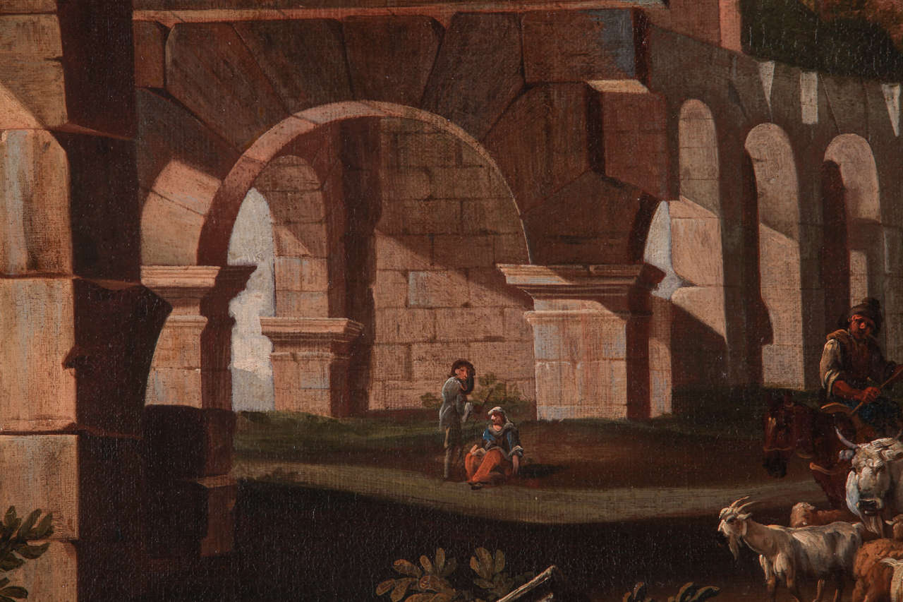 Italian painter, Architectural capriccio (pair), oil on canvas, 18th Century For Sale 1