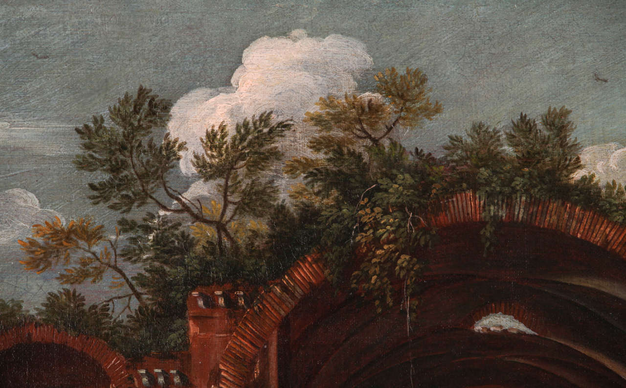 Italian painter, Architectural capriccio (pair), oil on canvas, 18th Century For Sale 4